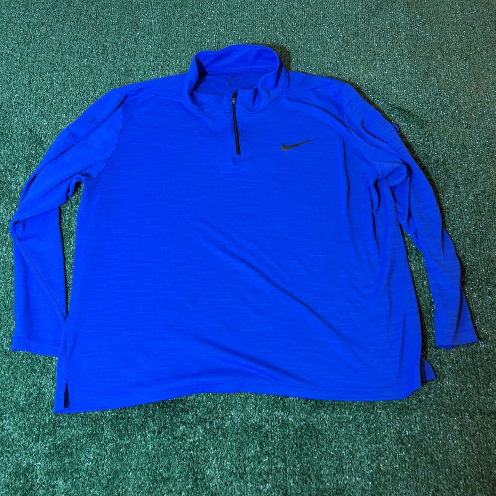 Nike Dri-FIT Mens 2XL Royal Blue Quarter Zip Pullover Long Sleeve Shirt 0451